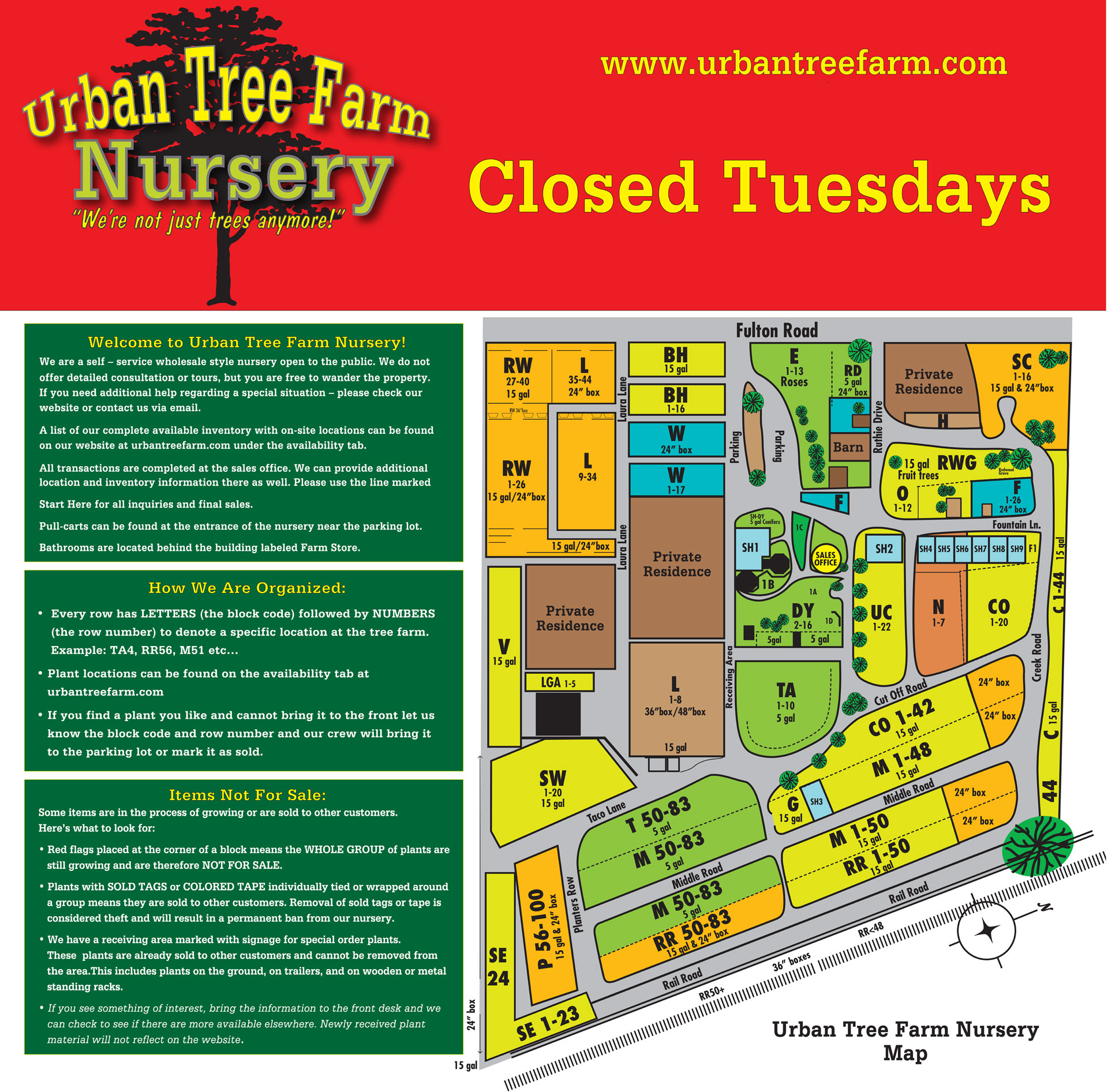 Grounds map of Urban Tree Farm Nursery in Santa Rosa, Ca.